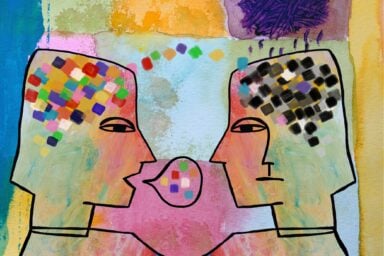 Illustration of a person talking and another providing emotional support