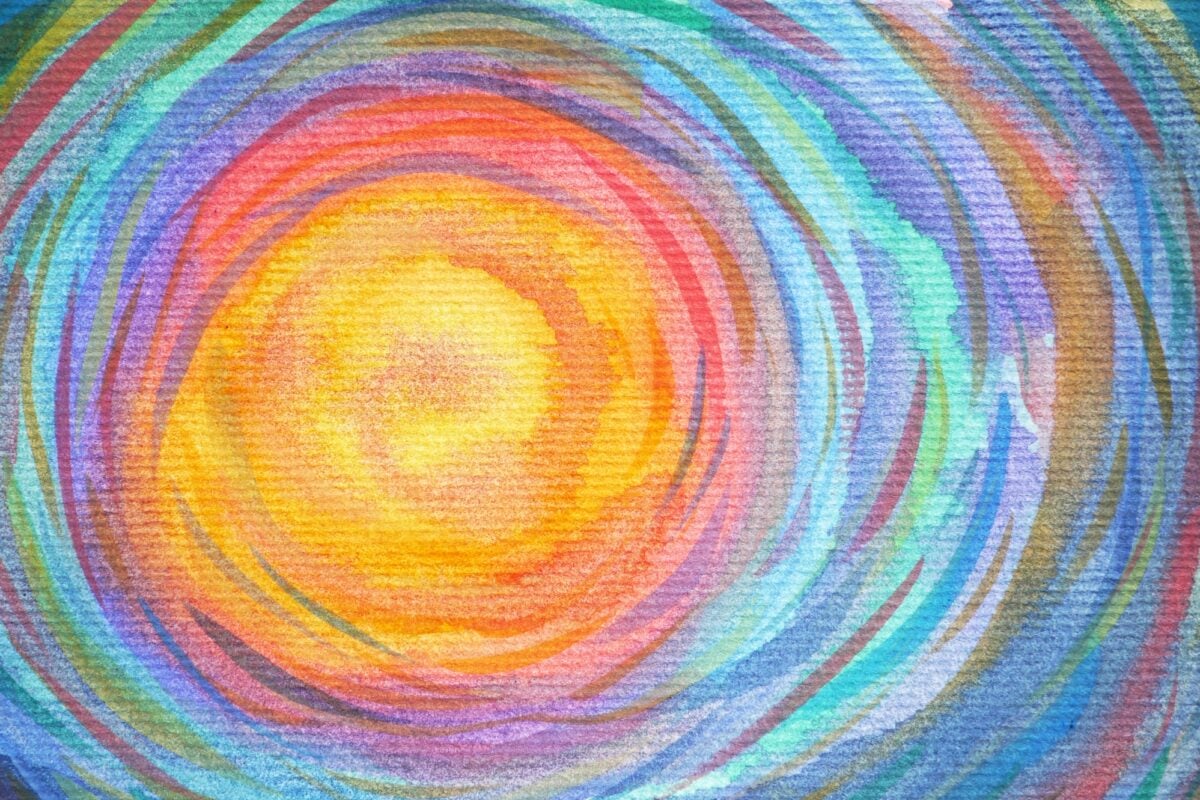 Watercolor painting of a colorful spiral