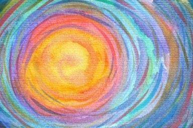 Watercolor painting of a colorful spiral