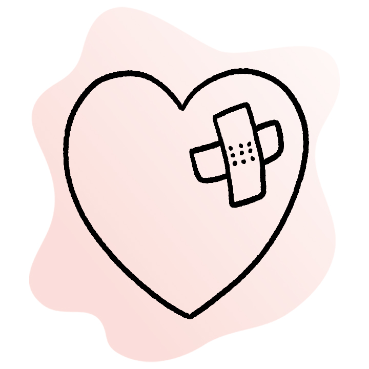 Line illustration of stylized heart with bandaid patch on it